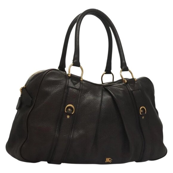 BURBERRY Shoulder Bag Leather Black Gold Auth 134105 - Picture 2 of 16